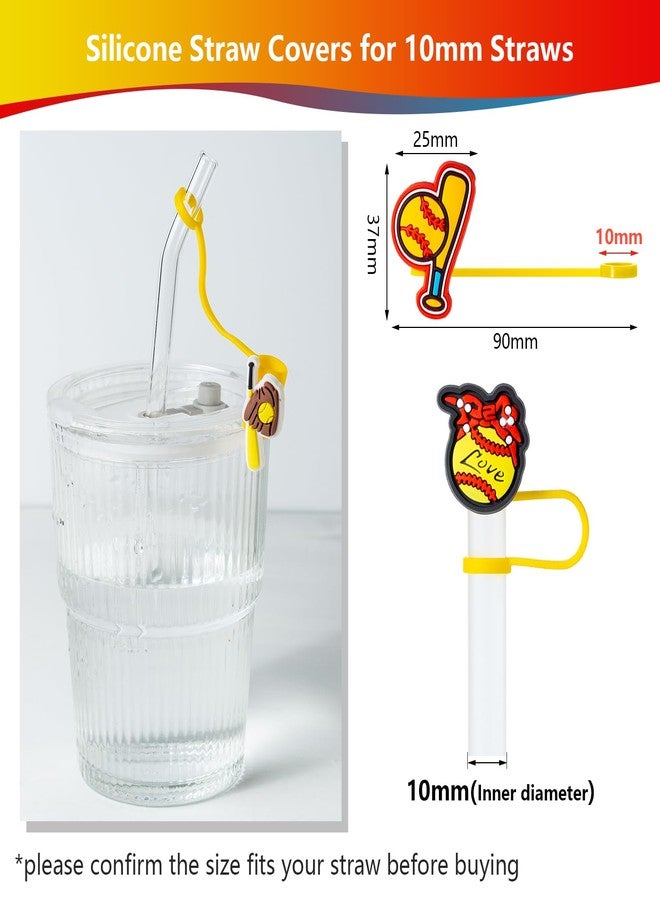 BULKITEM 6Pcs Softball Straw Cover Cap for Stanley Cup Accessories, 10mm Cute Black Drinking Straw Topper for 40oz 30oz Stanley Tumbler, Dust-Proof Reusable Straw Tips Valentines Decor Gifts for Women - Image 2